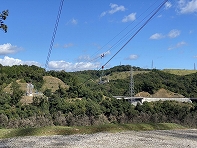 長大吊橋工事用ケーブルクレーン。茨木市